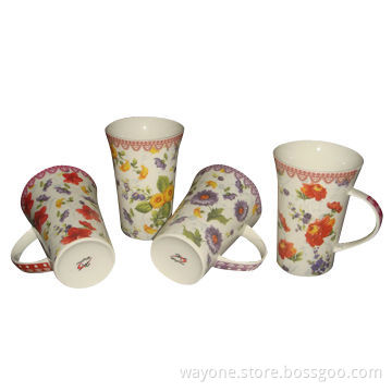 12oz Porcelain Mug, Floral, Purple, Yellow, Red, Orange, Measures Ø8.8 x 12.5cm, Food-safe